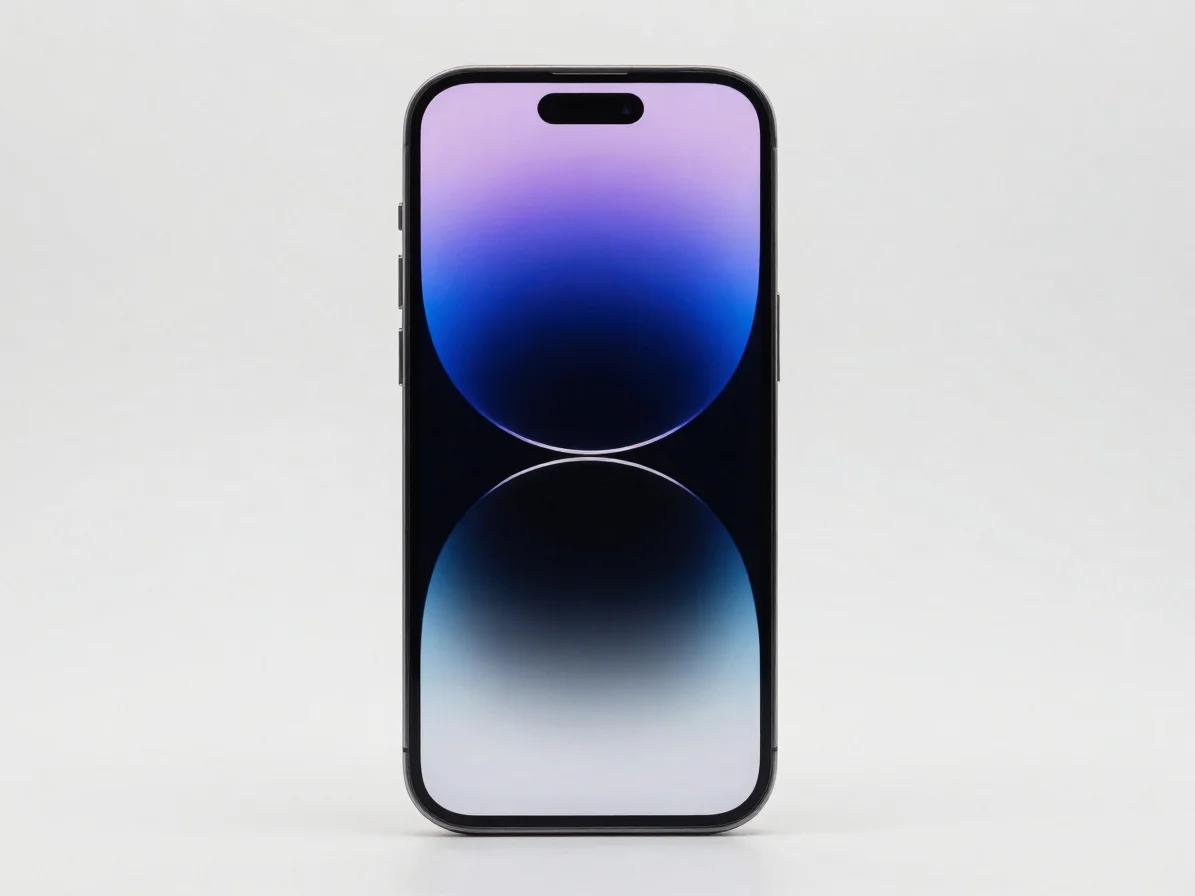 Studio product photograph of a large-screen smartphone with the d